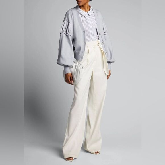 ADEAM Ruched Shoulder Cropped Cardigan Frost Gray Sweater M | Designer Statement - Picture 1 of 10